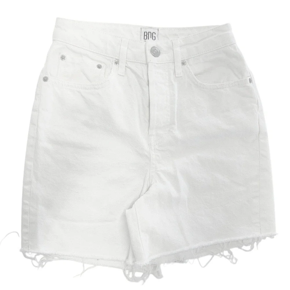 BDG Denim Shorts Women 26 White 90s Long Inseam Raw Hem High Rise